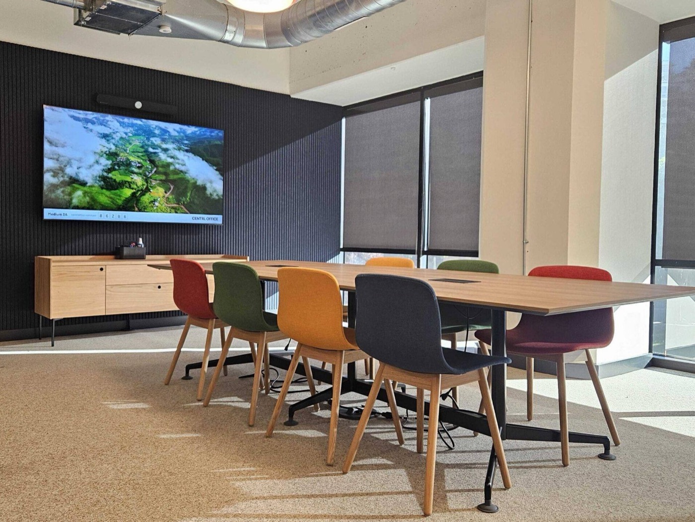 Meeting room with conference screen at CENTRL Office